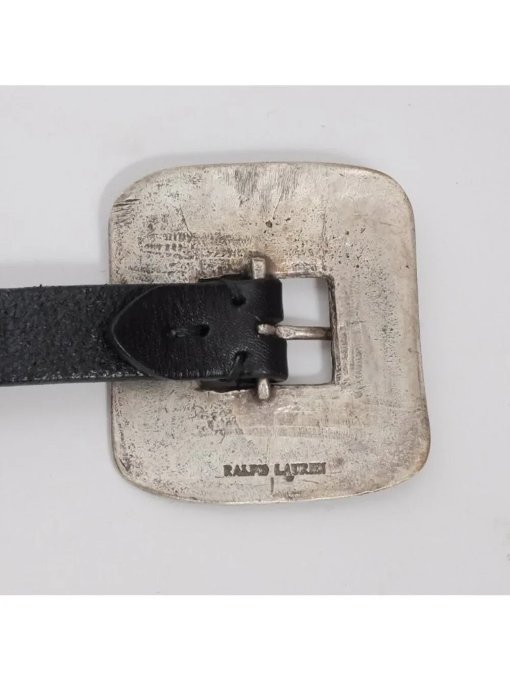 POLO Ralph Lauren Collection Belt sz M Concho black leather silver hammered